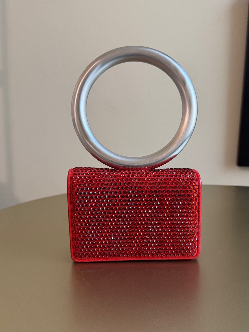 Salvatore Ferragamo Red Crystal-Embellished Wristlet Clutch